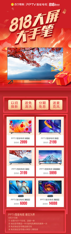 彩電漲價(jià)35%，PPTV智能電視818誠(chéng)意十足 花式讓利